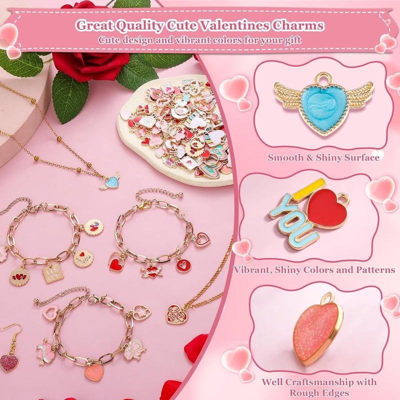 Modacraft 120 Pcs / 60 Pairs Valentine's Day Charms - Gold Enamel Valentine Charms for Jewelry Making, Multiple Romantic Styles Pendant for Making Necklaces, Earrings, Valentine's Day Gifts - Image 3